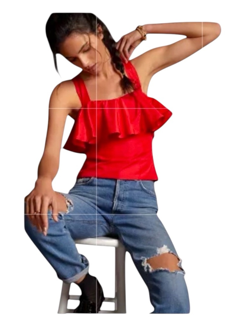 ANTHROPOLOGIE MAEVE Ruffled Cutout Tank, Size 6.